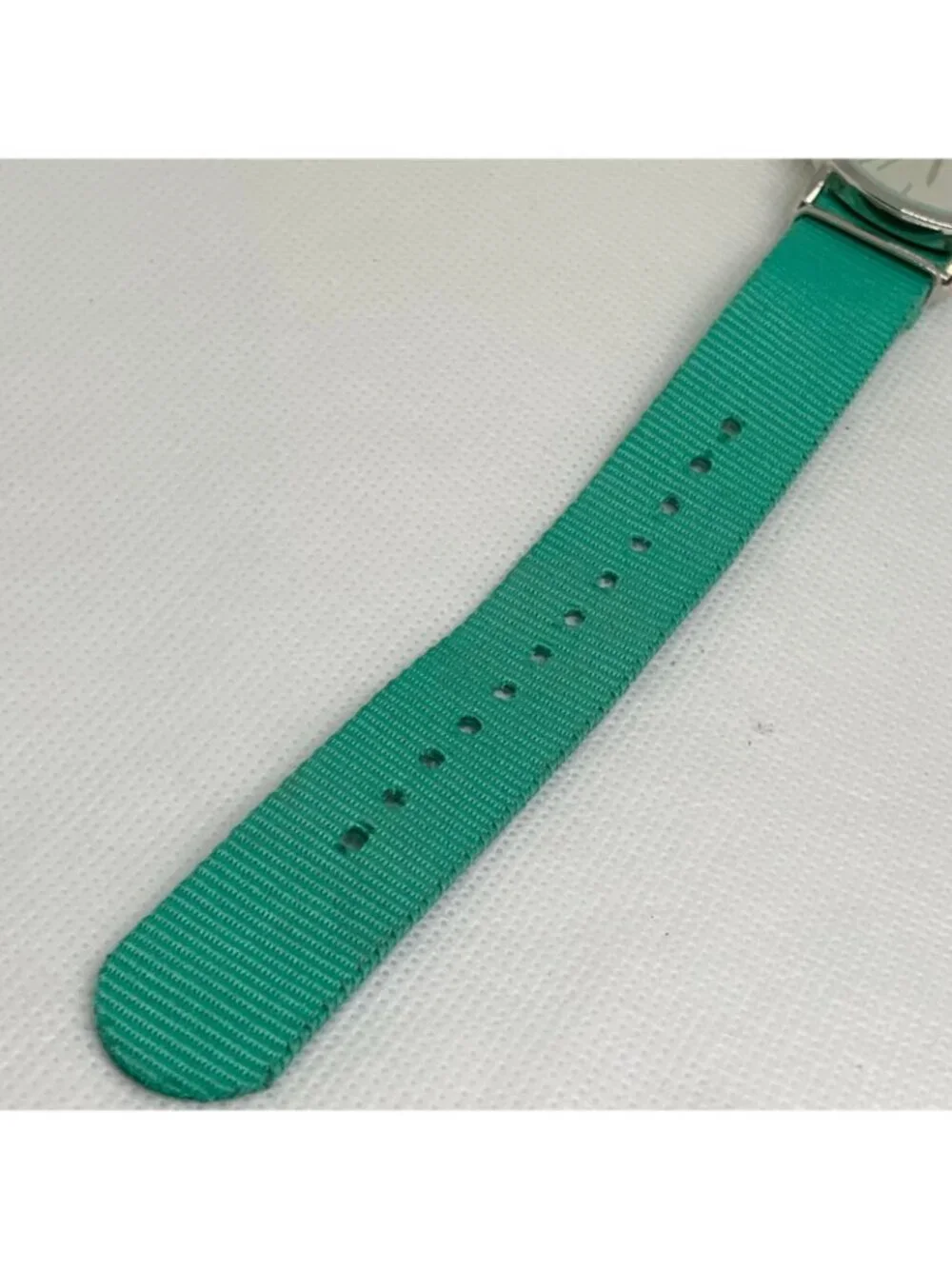 Mspci silver tone watch 38mm quartz analog adjustable green nylon band  running